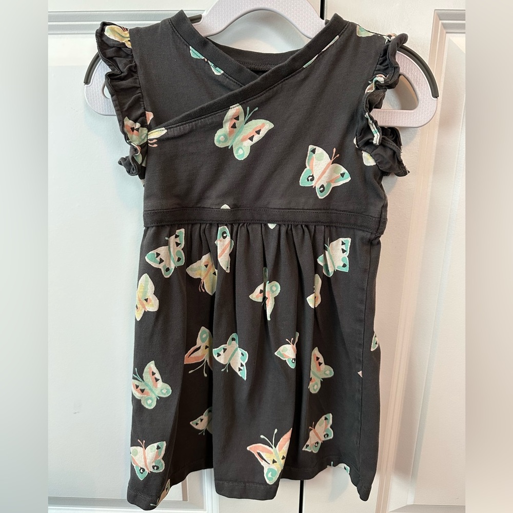Tea Collection Girls Gray Butterfly Wrap Neck Dress (Size 3)